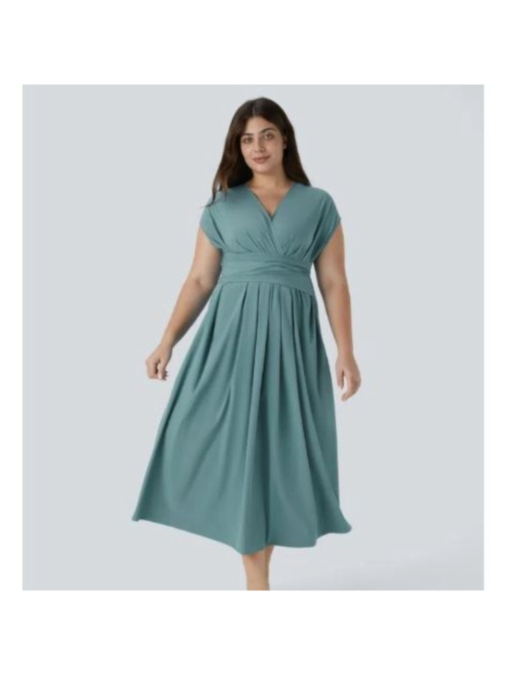 Halara Breezeful V-Neck Short Sleeve Tie Back Quick-Dry Midi Dress 1X Pockets